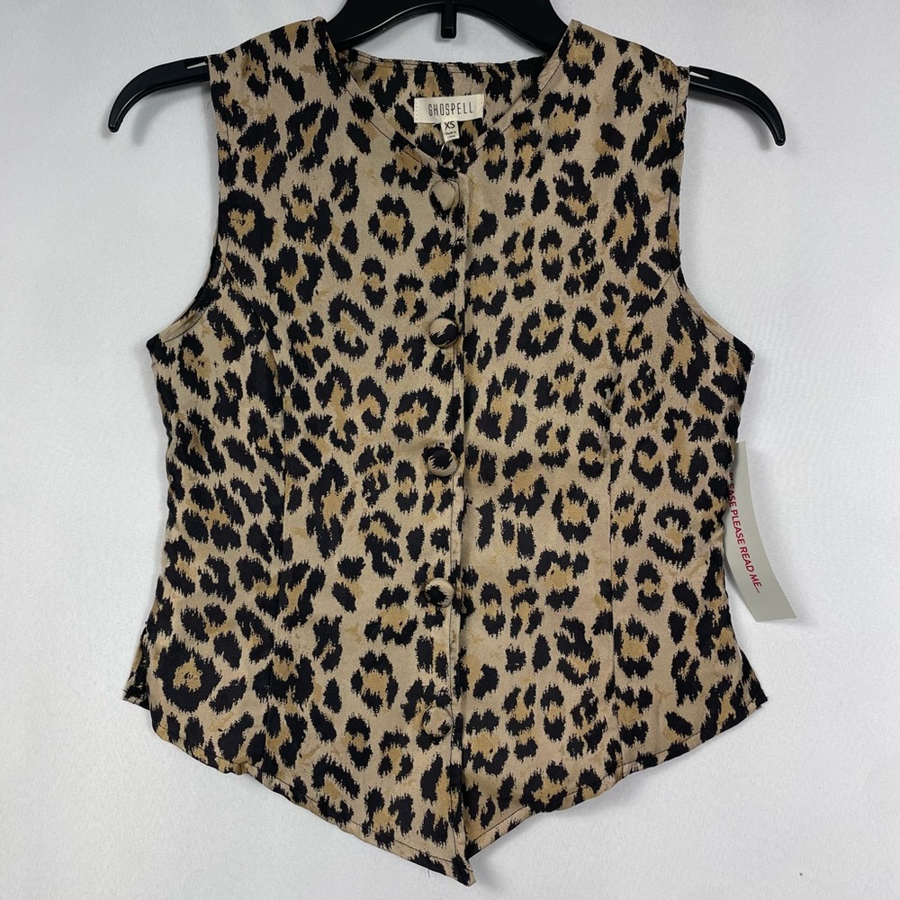NWT Ghospell Tailored Leopard Vest Mobwife Academia Top Edgy Contemporary XS Tan